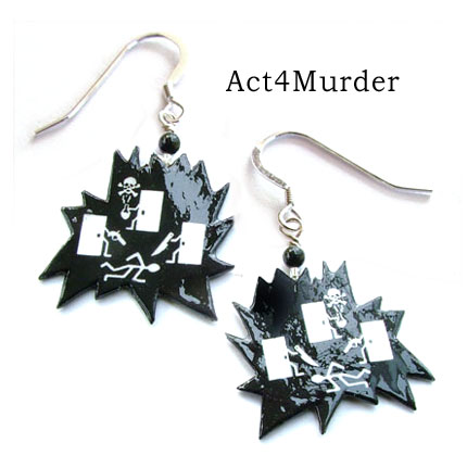 your logo on jewelry - these are Act4Murder logo earrings