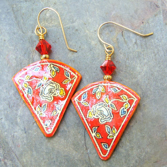 red floral paper earrings at Paper Jewels